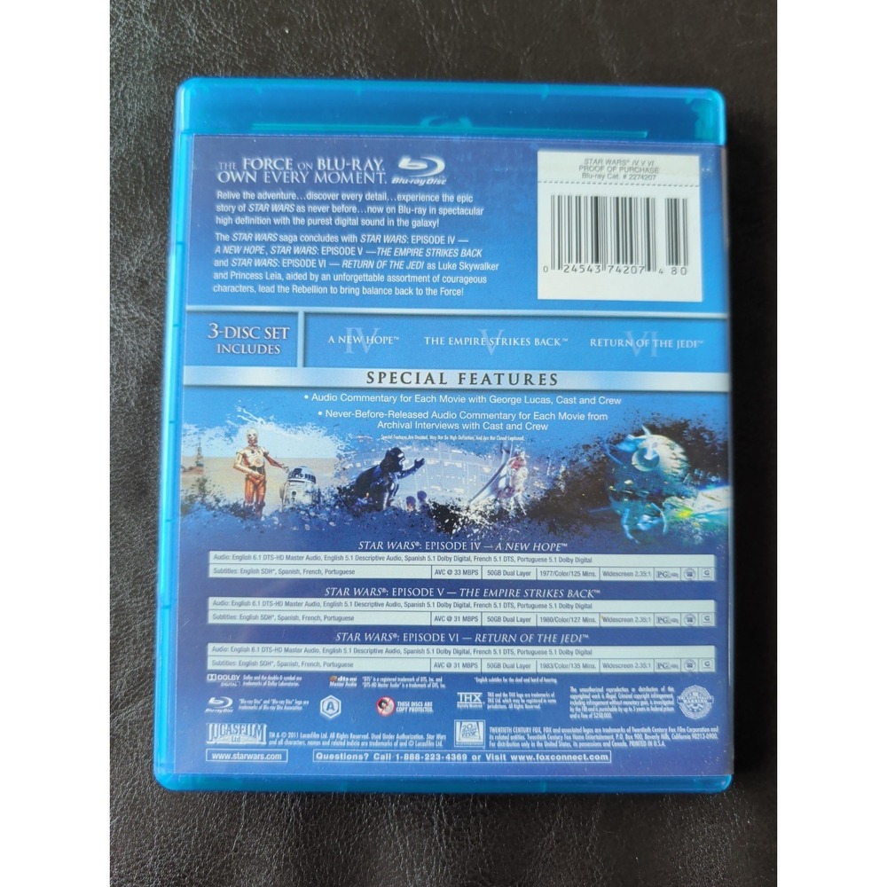 Star Wars: The Original Trilogy Episodes IV-VI (Blu-ray Disc, 2011, 3-Disc Set) - Picture 2 of 5